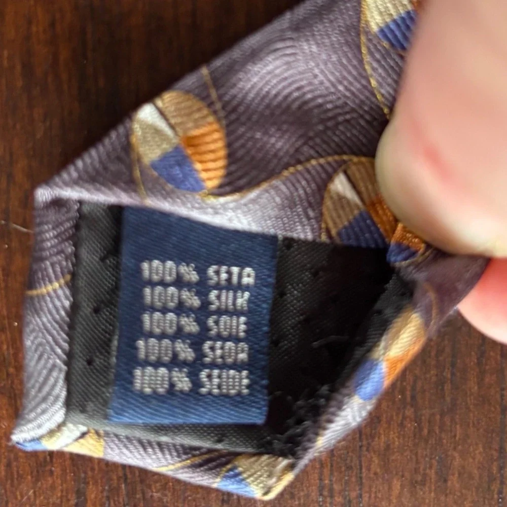 TWO Arrow & Meeting Street Vintage Silk Neckties Tan Brown Blue geometric circle